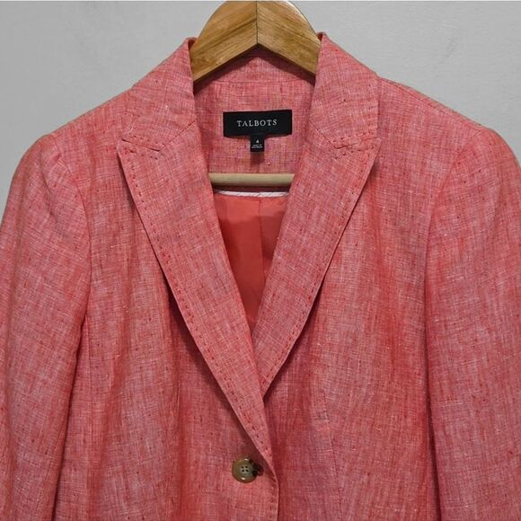 Talbots 100% Linen Blazer Jacket Size 4 Coral Coastal Quiet Luxury Career - Picture 4 of 12